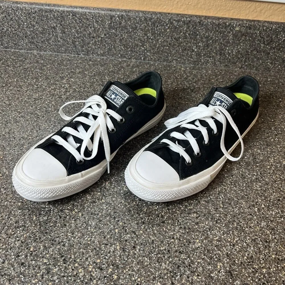 Converse wt Lunarlon Low Top Women's 9 Black Canvas Sneaker Skate Lace Up Mens 7